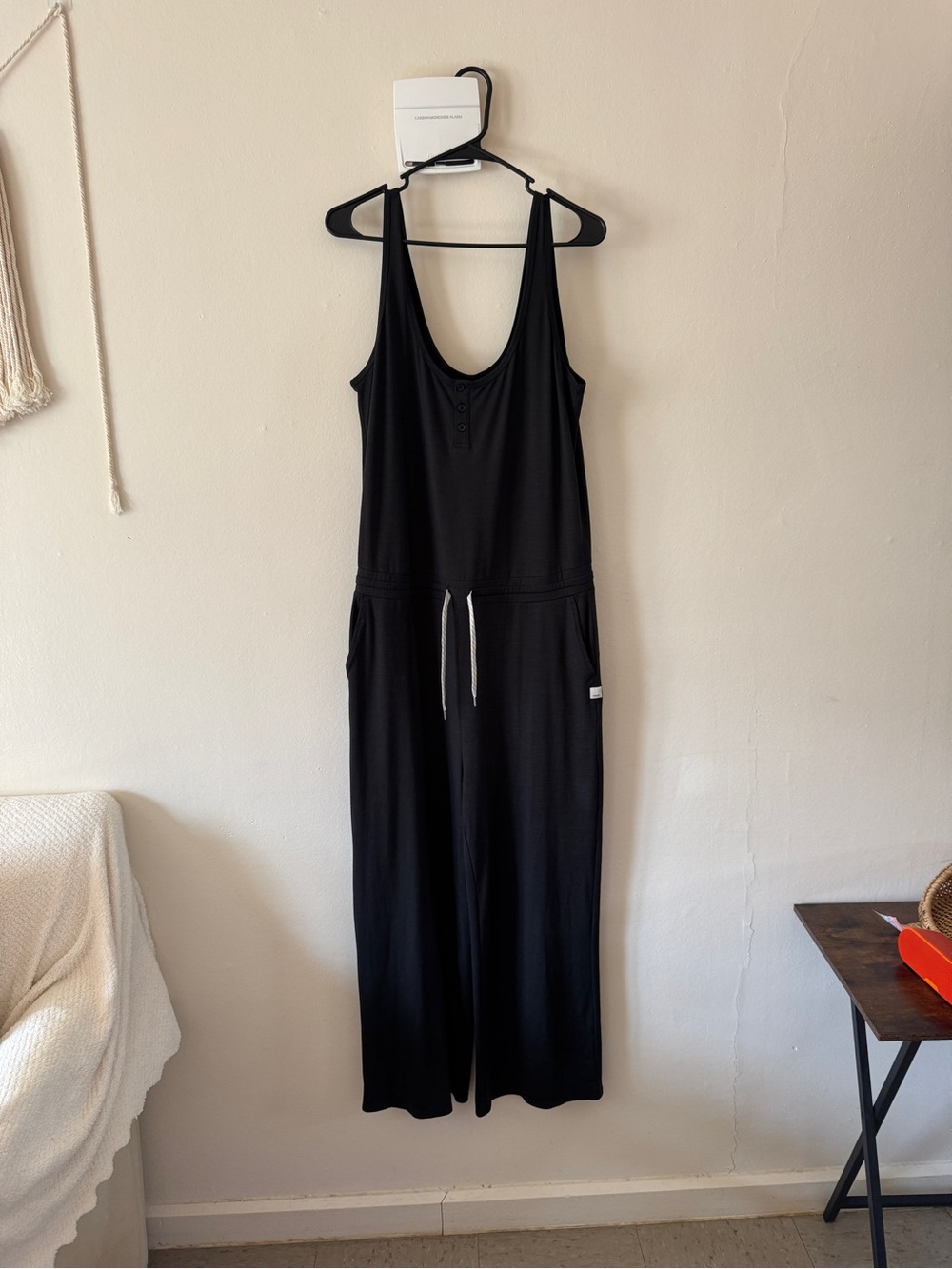 Vuori Black Sleeveless Wide-Leg Jumpsuit with Drawstring